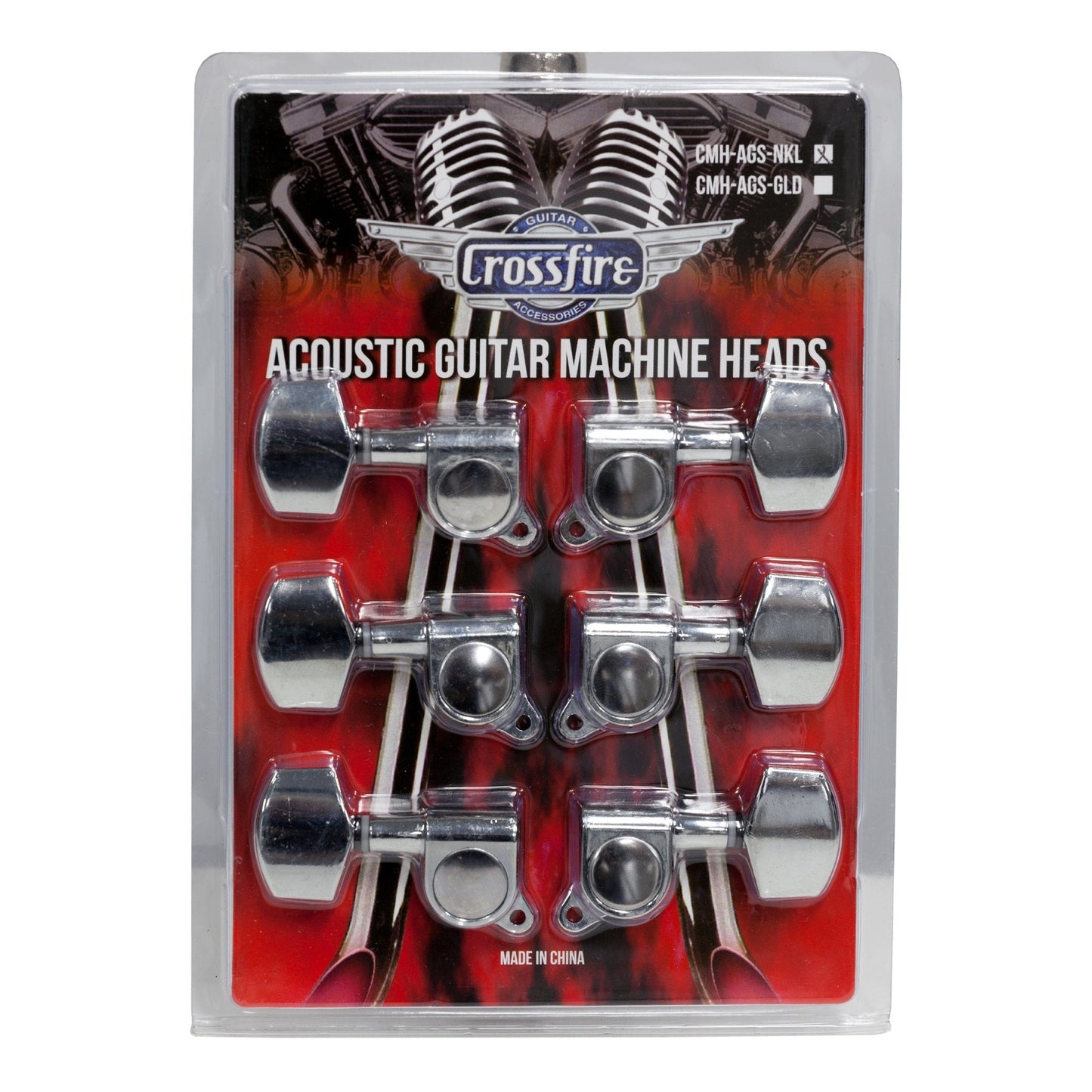 Crossfire Acoustic Guitar Machine Head Set (Nickel with Buttons)