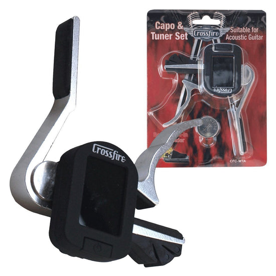 Crossfire Trigger-Style Acoustic Guitar Capo with Chromatic Tuner (Nickel)