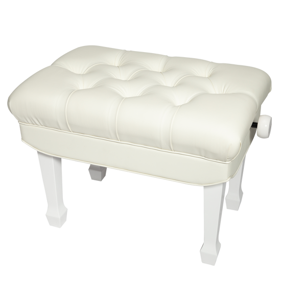 Crown Premium Skirted & Tufted Hydraulic Height Adjustable Piano Bench (White)