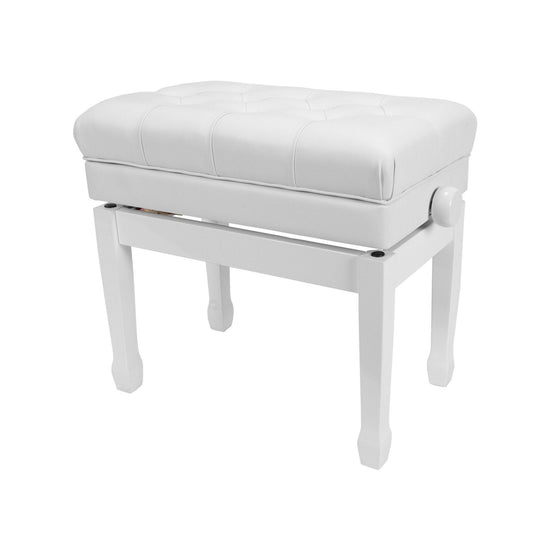 Crown Premium Tufted Double Padded Height Adjustable Piano Stool with Storage Compartment (White)