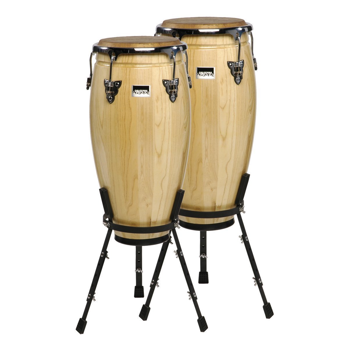 Drumfire 11" and 12" Wood Congas with Basket Style Stands (Natural Gloss)