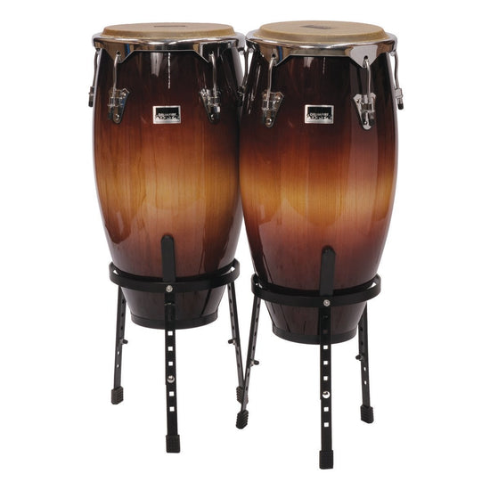 Drumfire 11" and 12" Wood Congas with Basket Style Stands (Tobacco Sunburst)