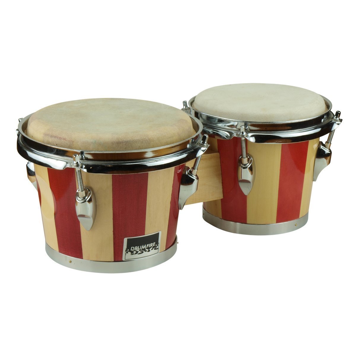 Drumfire 6.5" and 7.5" Striped Wood Bongos (Natural Brown)