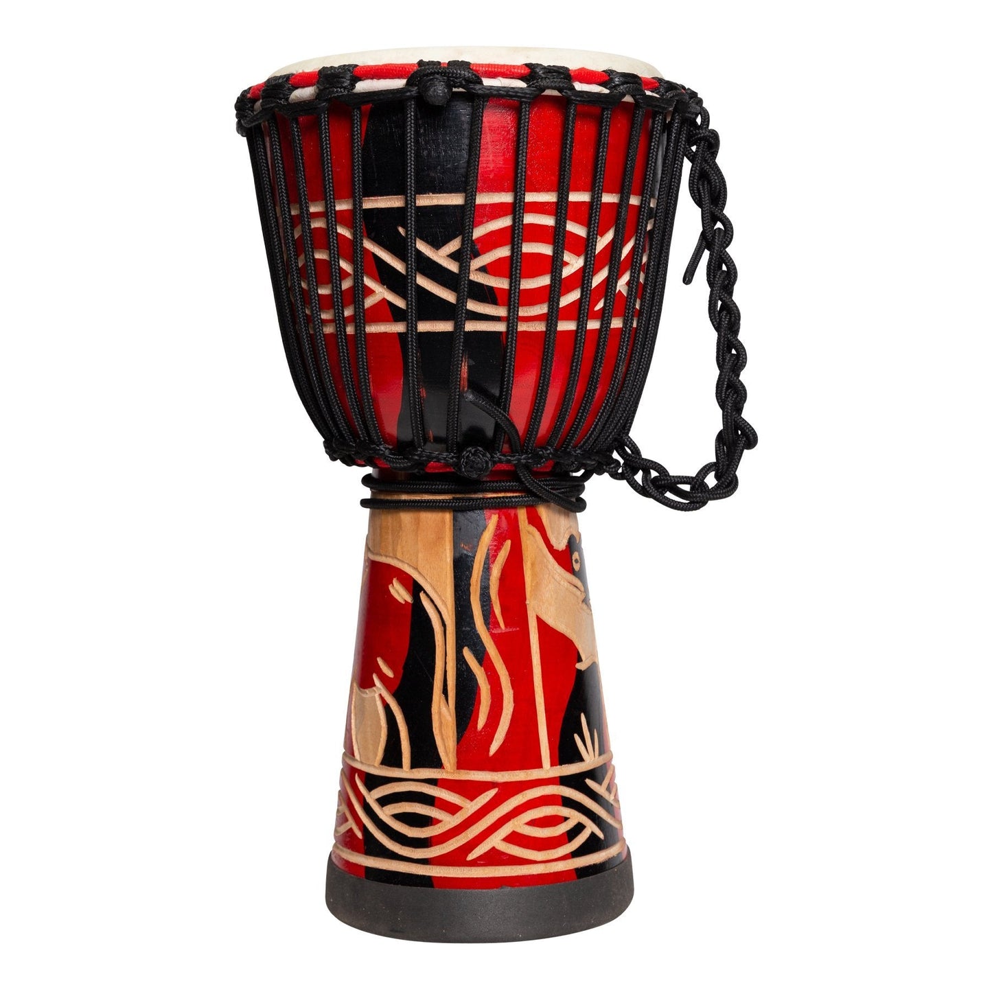 Drumfire 'Majestic Series' 8" Natural Hide Traditional Rope Djembe (Red)