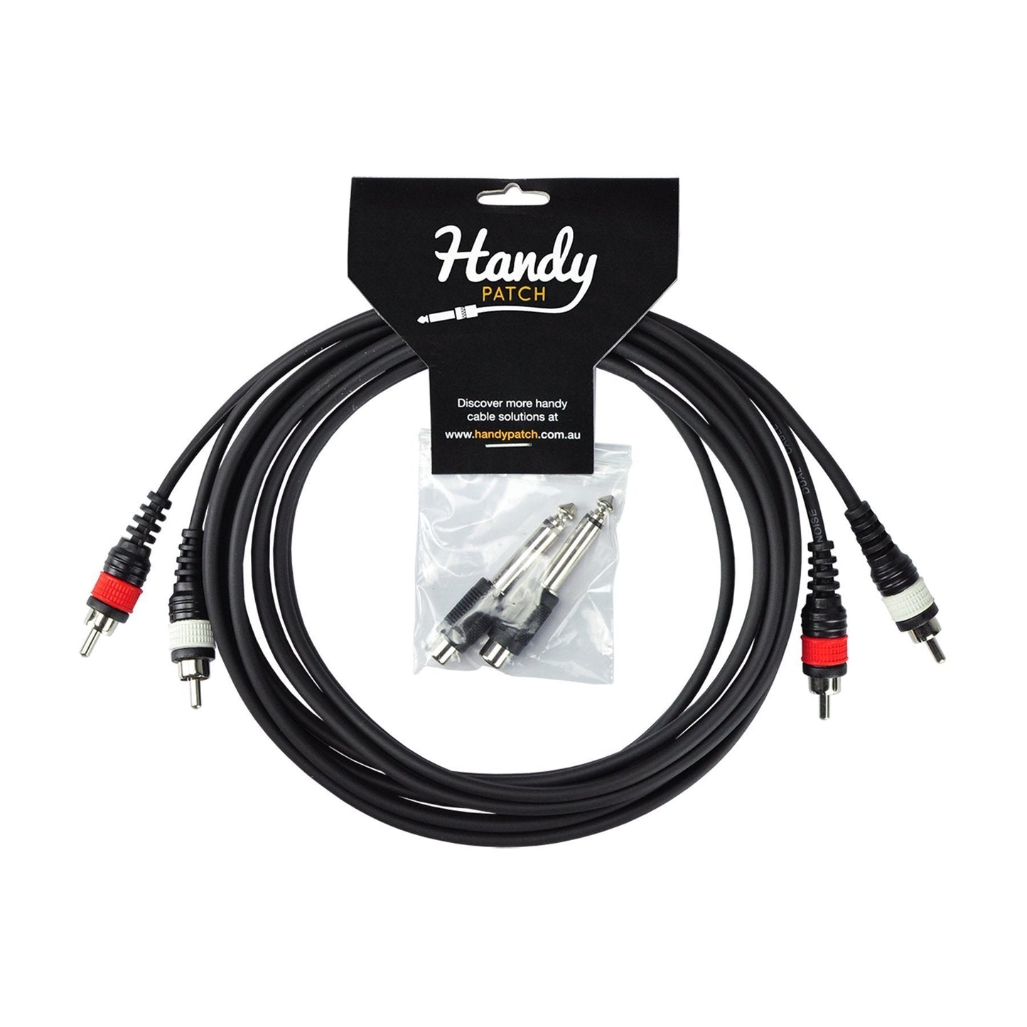 Handy Patch Male Stereo RCA to Male Stereo RCA Cable with Dual Male 1/4" Mono Adaptors (3m)
