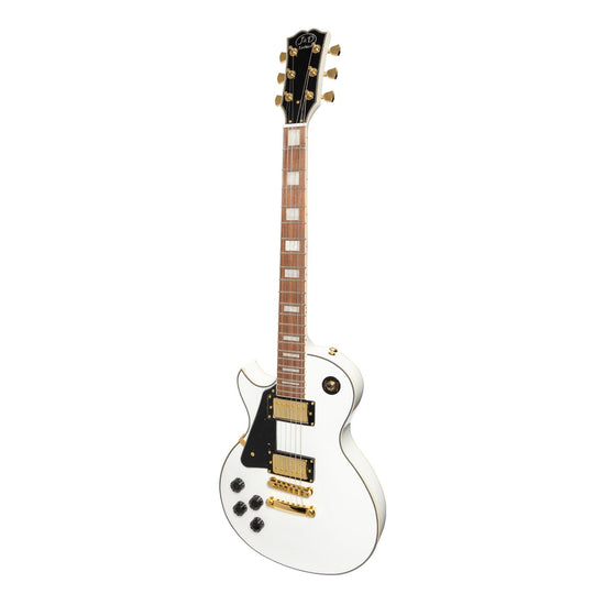 J&D Luthiers Left Handed LP-Custom Style Electric Guitar (White)