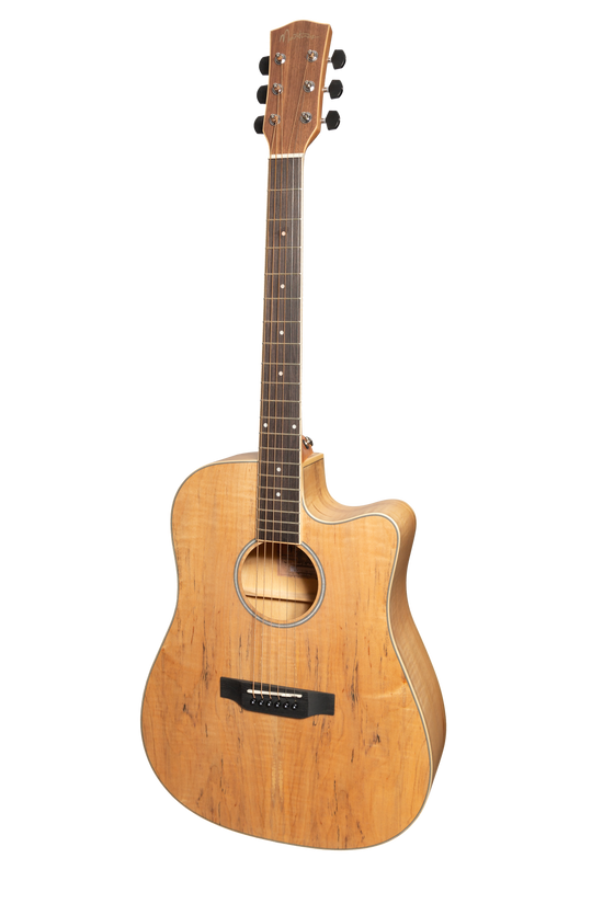 Martinez '31 Series' Spalted Maple Acoustic-Electric Dreadnought Cutaway Guitar (Natural Satin)