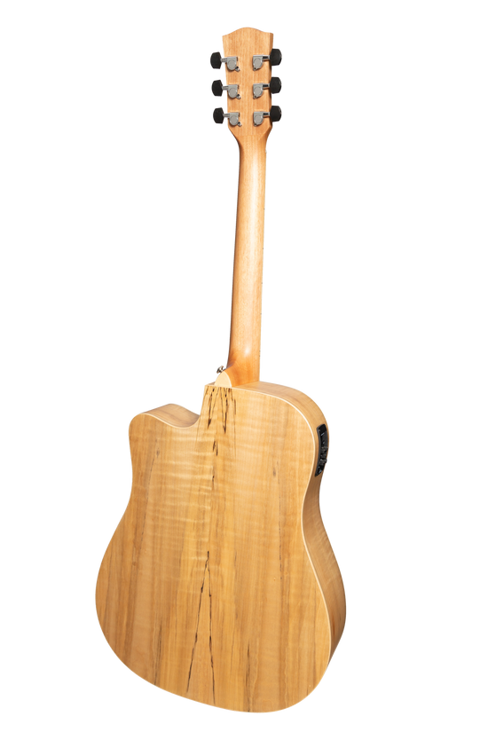 Martinez '31 Series' Spalted Maple Acoustic-Electric Dreadnought Cutaway Guitar (Natural Satin)