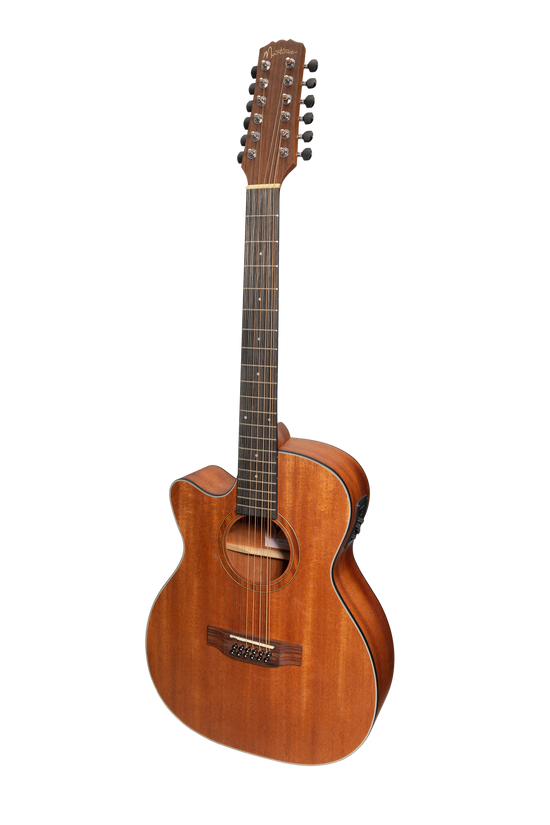 Martinez 'Natural Series' Solid Mahogany Top 12-String Left Handed Acoustic-Electric Small Body Cutaway Guitar (Open Pore)