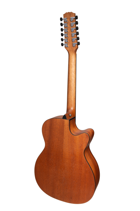 Martinez 'Natural Series' Solid Mahogany Top 12-String Left Handed Acoustic-Electric Small Body Cutaway Guitar (Open Pore)