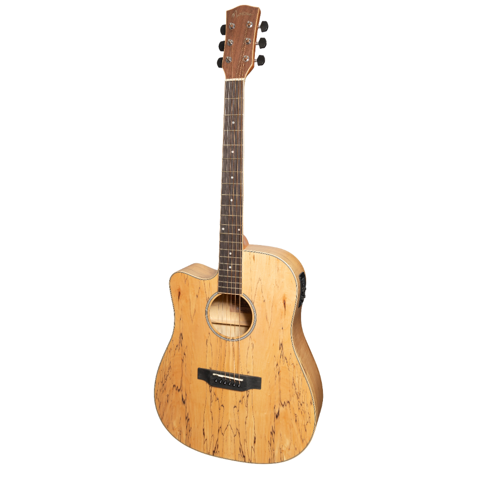 Martinez '31 Series' Spalted Maple Acoustic-Electric Dreadnought Cutaway Guitar Left Handed (Natural Satin)