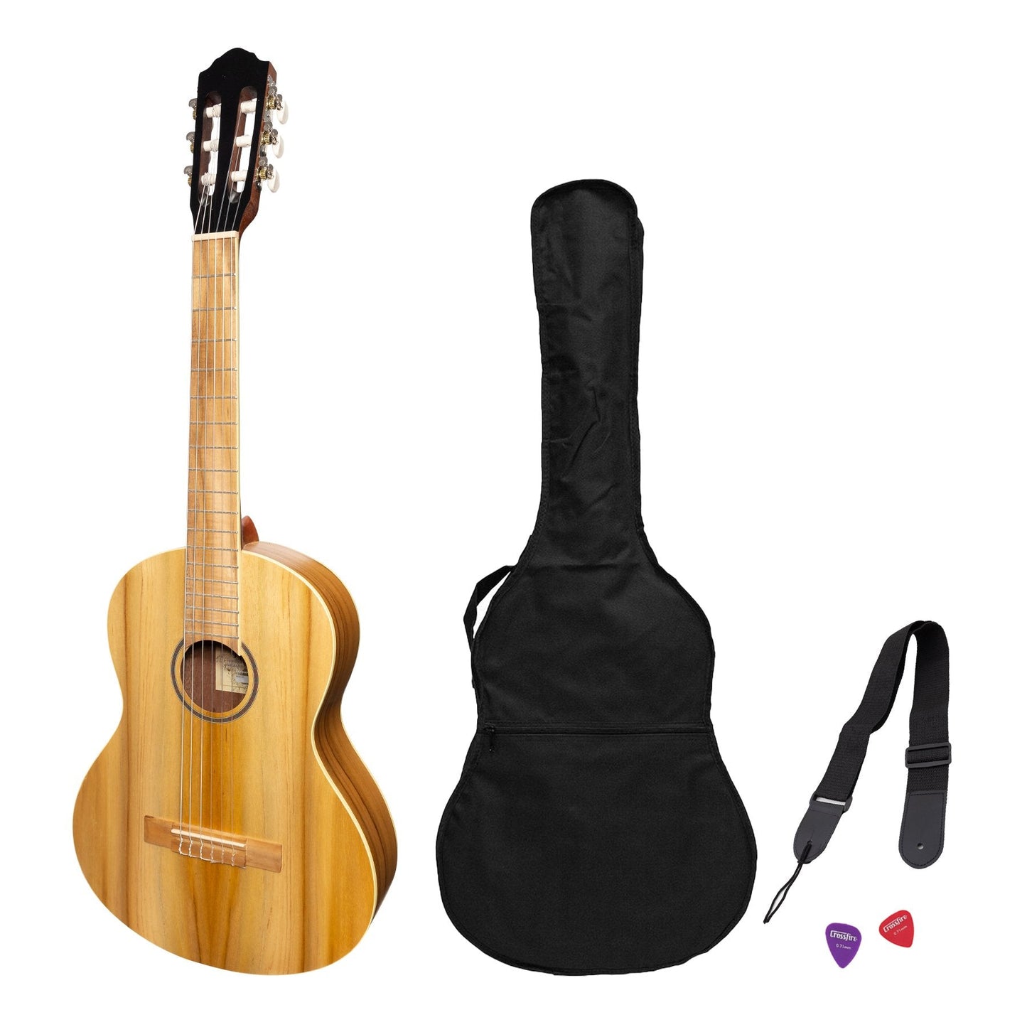 Martinez 3/4 Size Student Classical Guitar Pack with Built In Tuner (Jati-Teakwood)