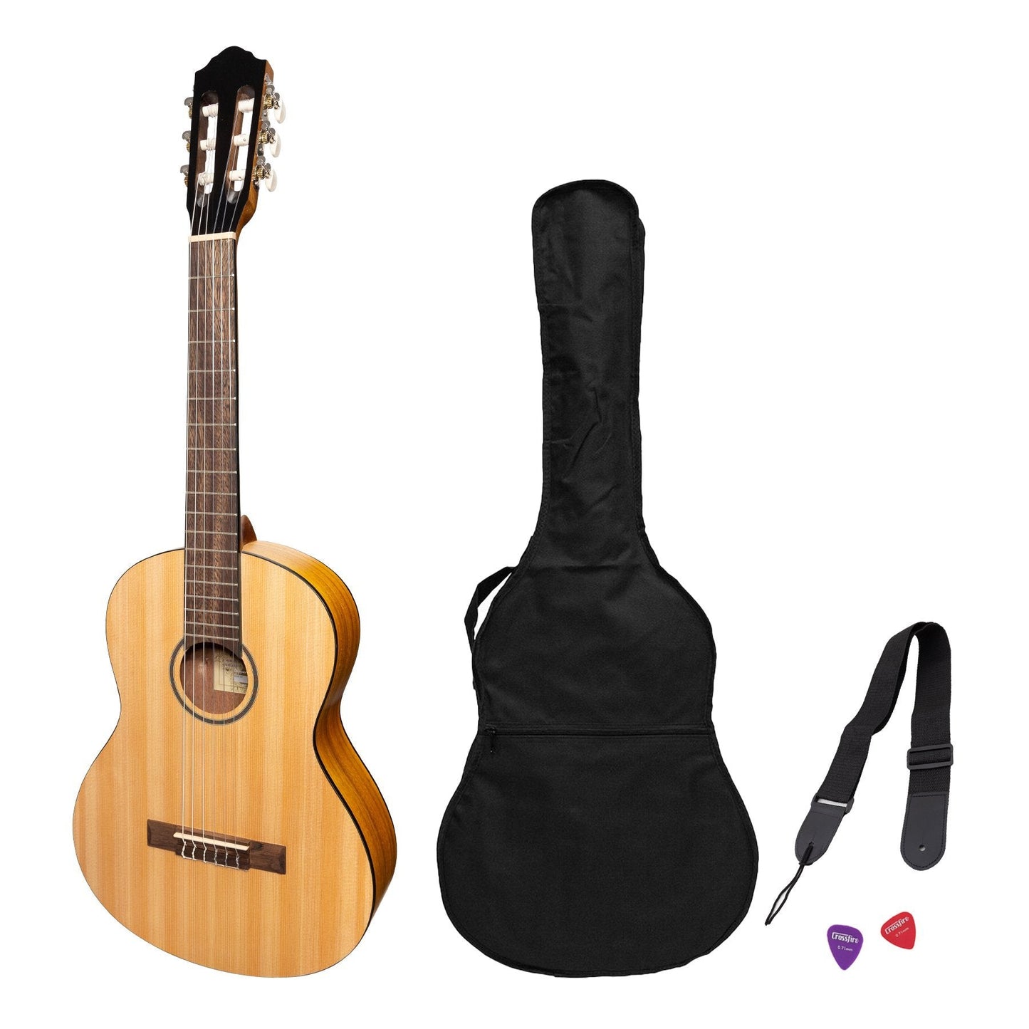 Martinez 3/4 Size Student Classical Guitar Pack with Built In Tuner (Spruce/Koa)
