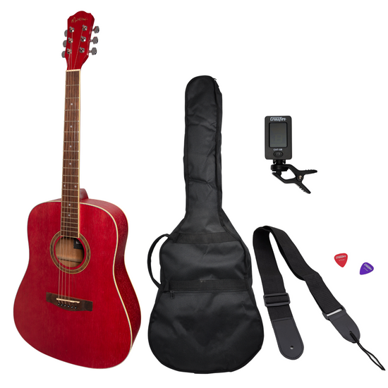Martinez '41 Series' Dreadnought Acoustic Guitar Pack (Pink)