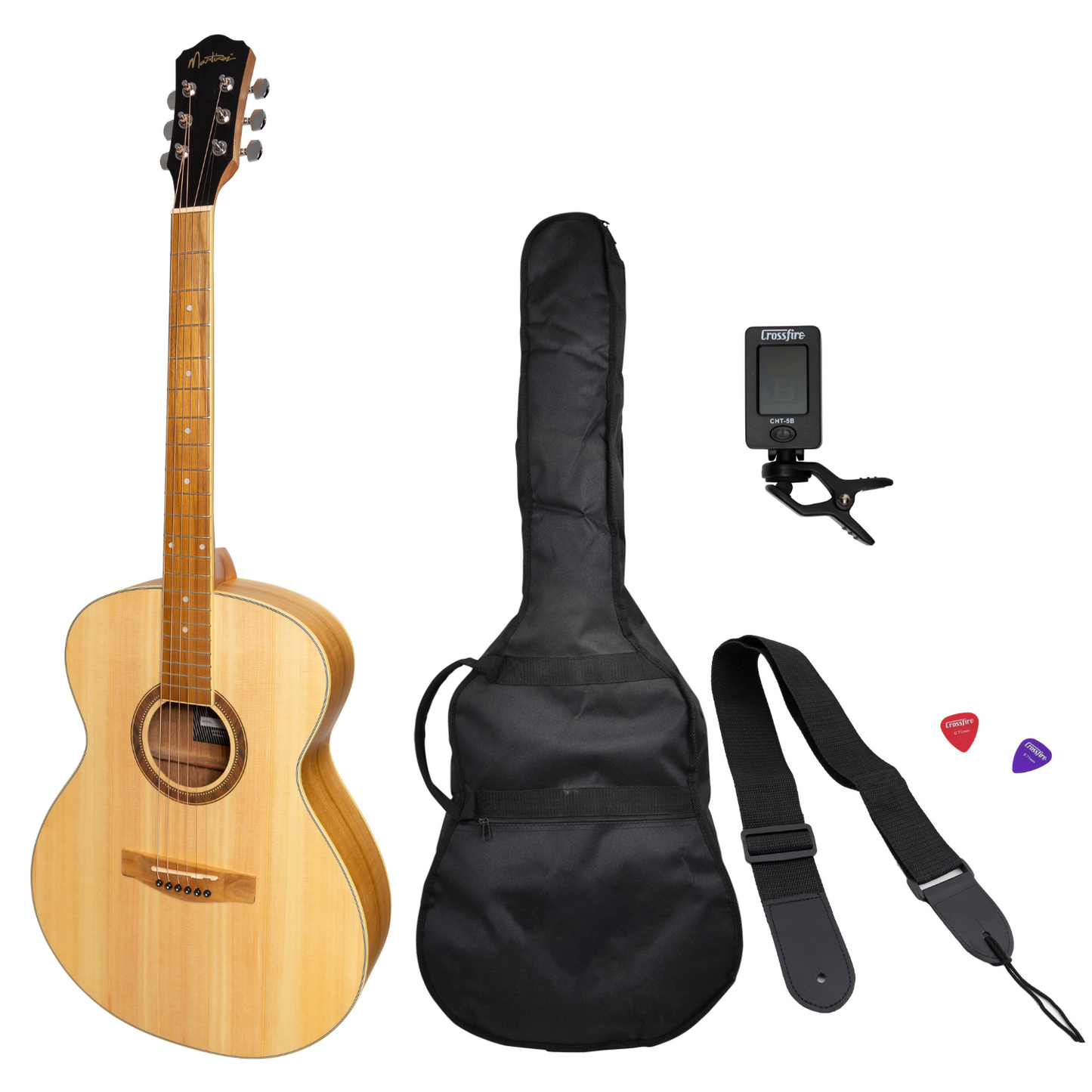 Martinez '41 Series' Folk Size Acoustic Guitar Pack (Spruce/Jati-Teakwood)