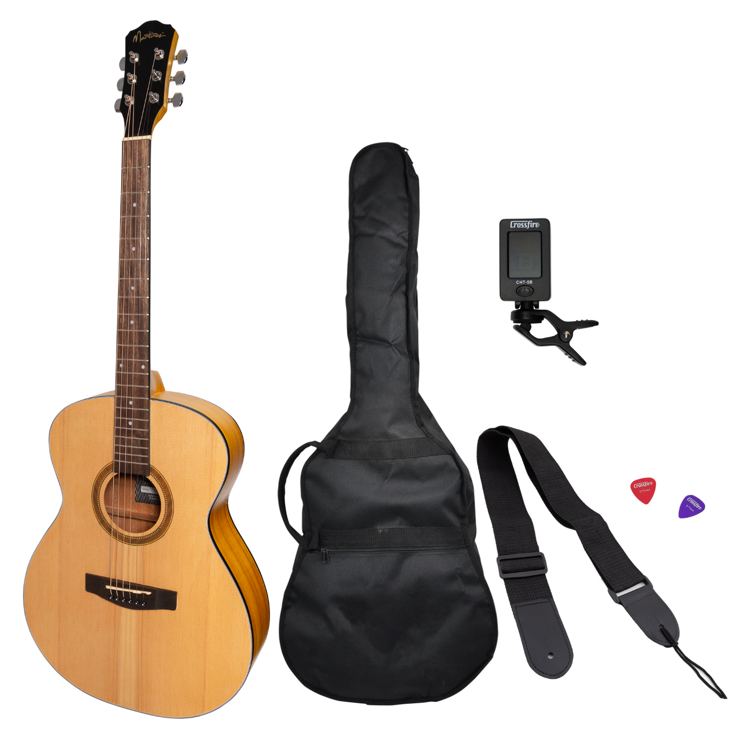 Martinez '41 Series' Folk Size Acoustic Guitar Pack (Spruce/Koa)