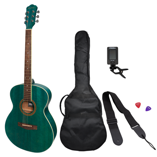 Martinez '41 Series' Folk Size Acoustic Guitar Pack (Teal Green)