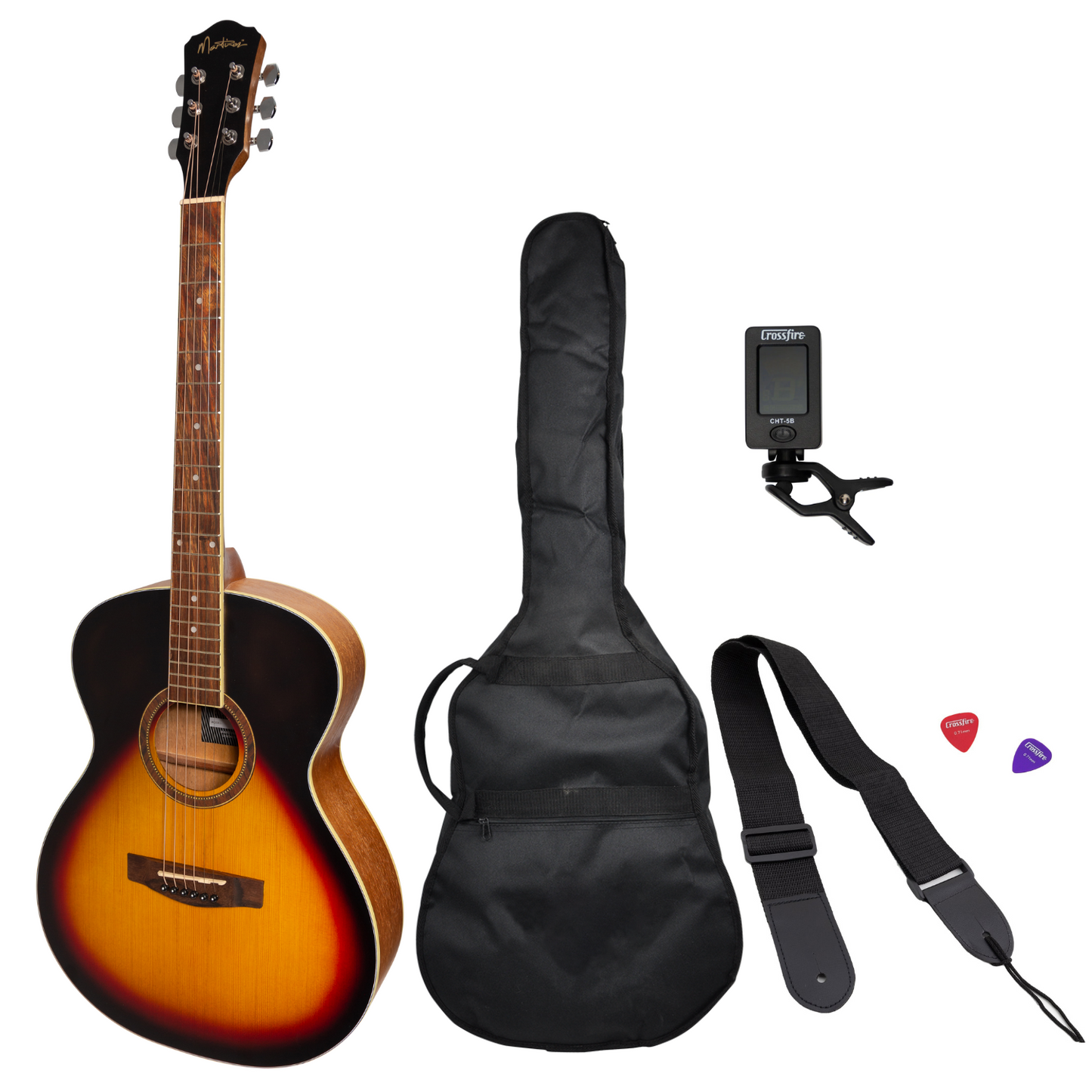 Martinez '41 Series' Folk Size Acoustic Guitar Pack (Tobacco Sunburst)