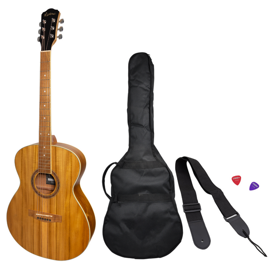 Martinez '41 Series' Folk Size Acoustic Guitar Pack with Built-in Tuner (Jati-Teakwood)