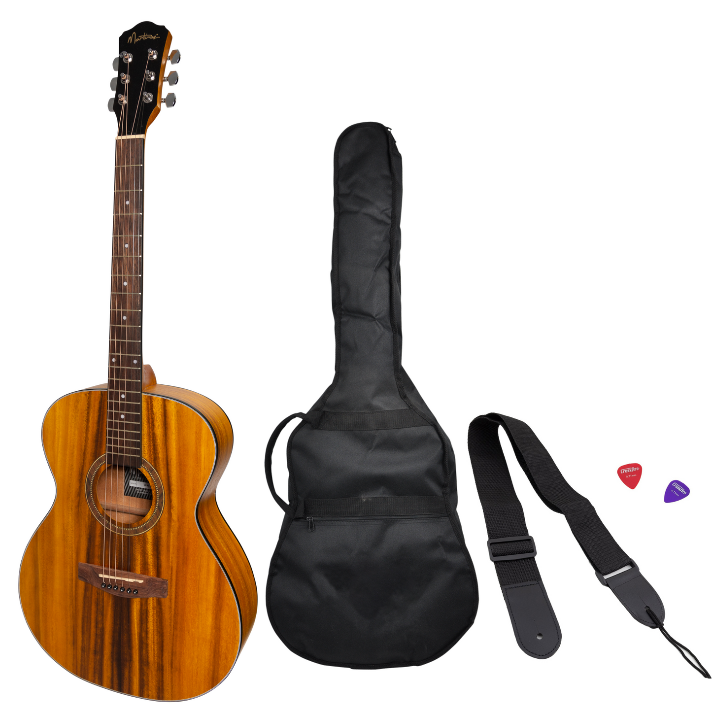 Martinez '41 Series' Folk Size Acoustic Guitar Pack with Built-in Tuner (Koa)