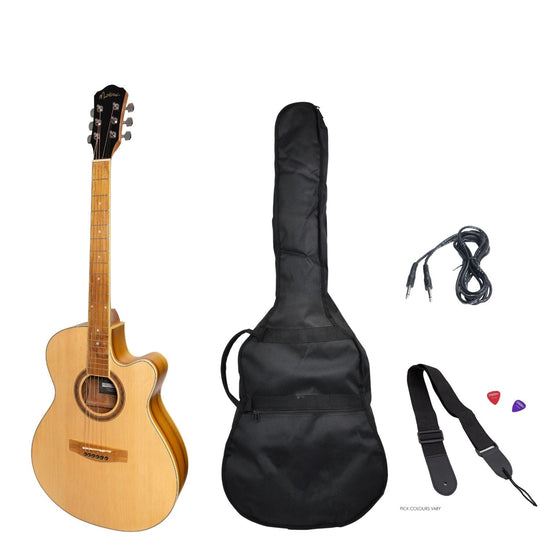 Martinez '41 Series' Folk Size Cutaway Acoustic-Electric Guitar Pack (Spruce/Jati-Teakwood)