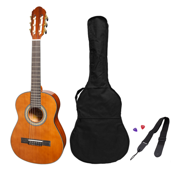 Martinez G-Series 1/2 Size Student Classical Guitar Pack with Built In Tuner (Natural-Gloss)