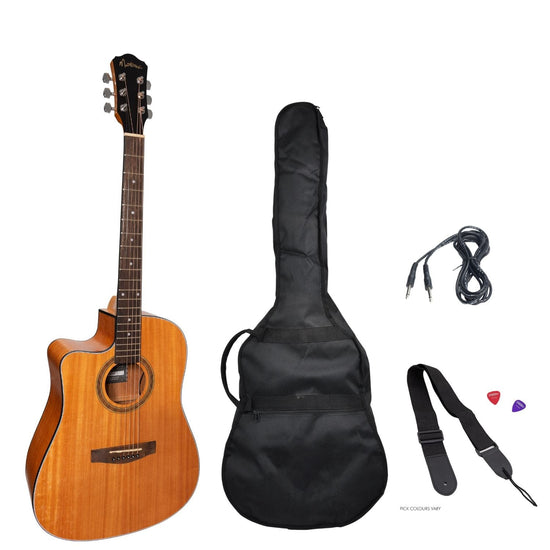 Martinez Left Hand '41 Series' Dreadnought Cutaway Acoustic-Electric Guitar Pack (Mahogany)