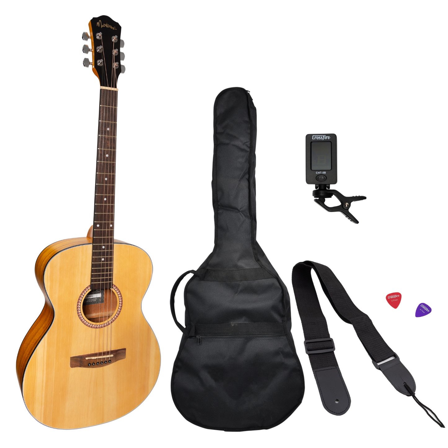 Martinez Left Hand '41 Series' Folk Size Acoustic Guitar Pack (Spruce/Koa)