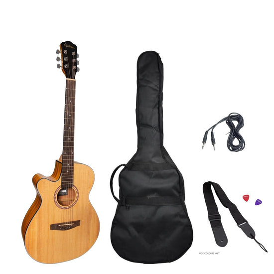 Martinez Left-Handed '41 Series' Folk Size Cutaway Acoustic-Electric Guitar Pack (Spruce/Koa)