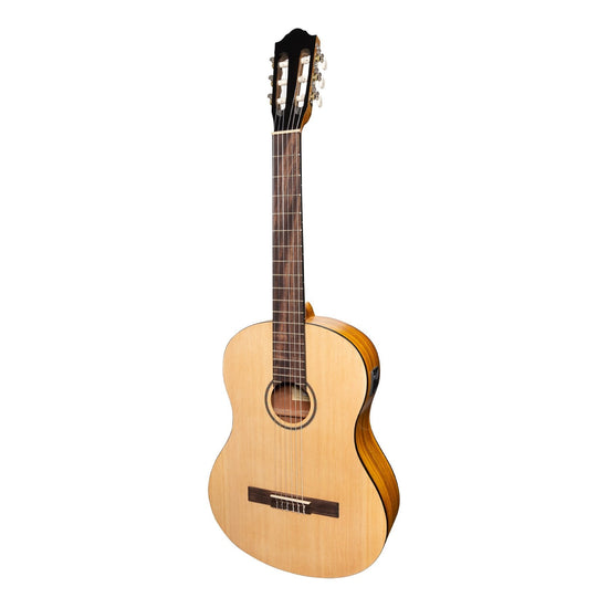 Martinez Left Handed Full Size Student Classical Guitar with Built In Tuner (Spruce/Koa)