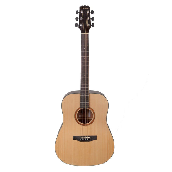 Martinez 'Natural Series' Left Handed Spruce Top Acoustic Dreadnought Guitar (Open Pore)