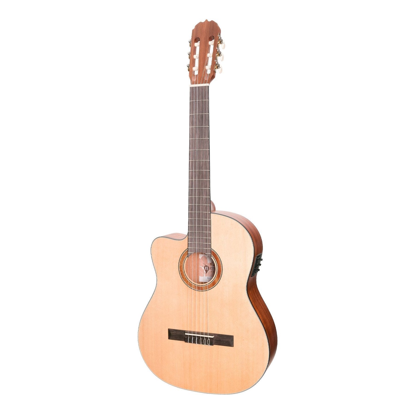 Load image into Gallery viewer, Martinez &amp;#39;Natural Series&amp;#39; Left Handed Spruce Top Acoustic-Electric Classical Cutaway Guitar (Open Pore)
