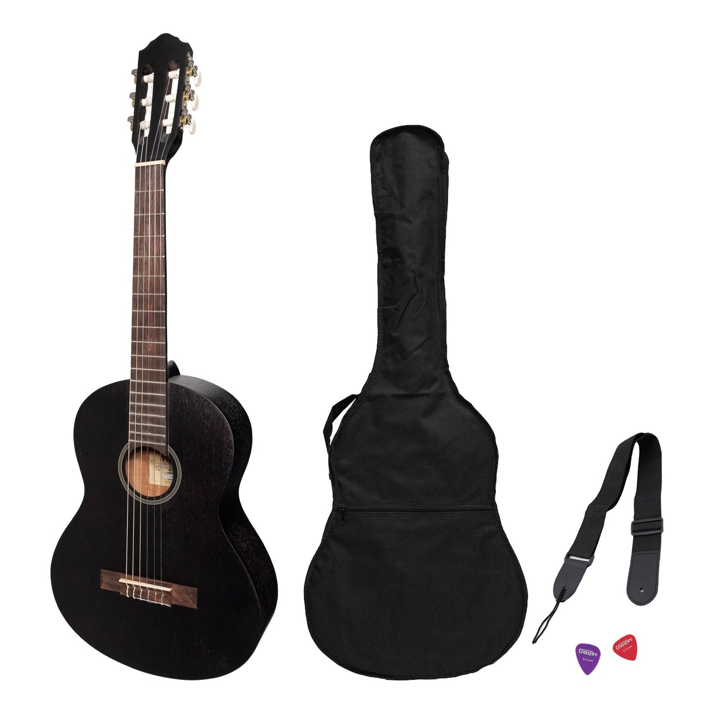 Martinez 'Slim Jim' 3/4 Size Student Classical Guitar Pack with Built In Tuner (Black)