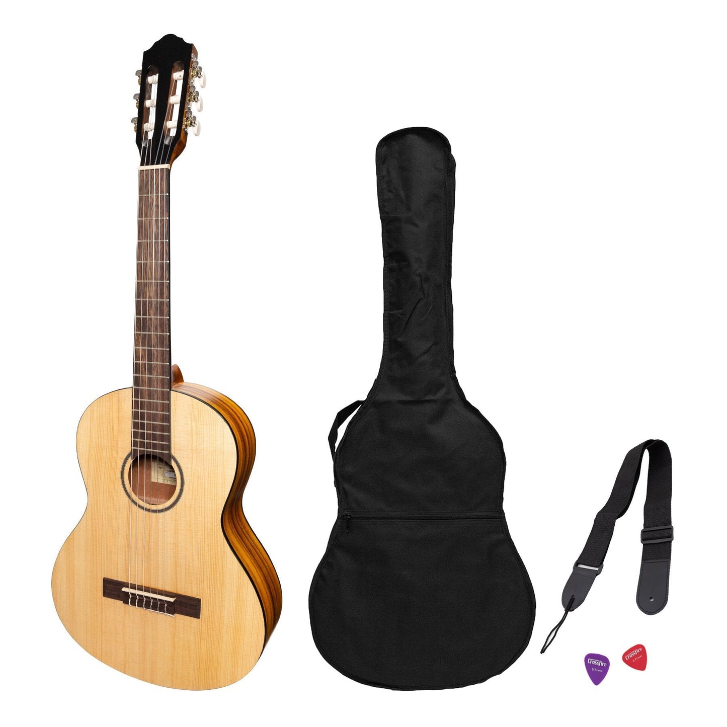 Martinez 'Slim Jim' 3/4 Size Student Classical Guitar Pack with Built In Tuner (Spruce/Koa)