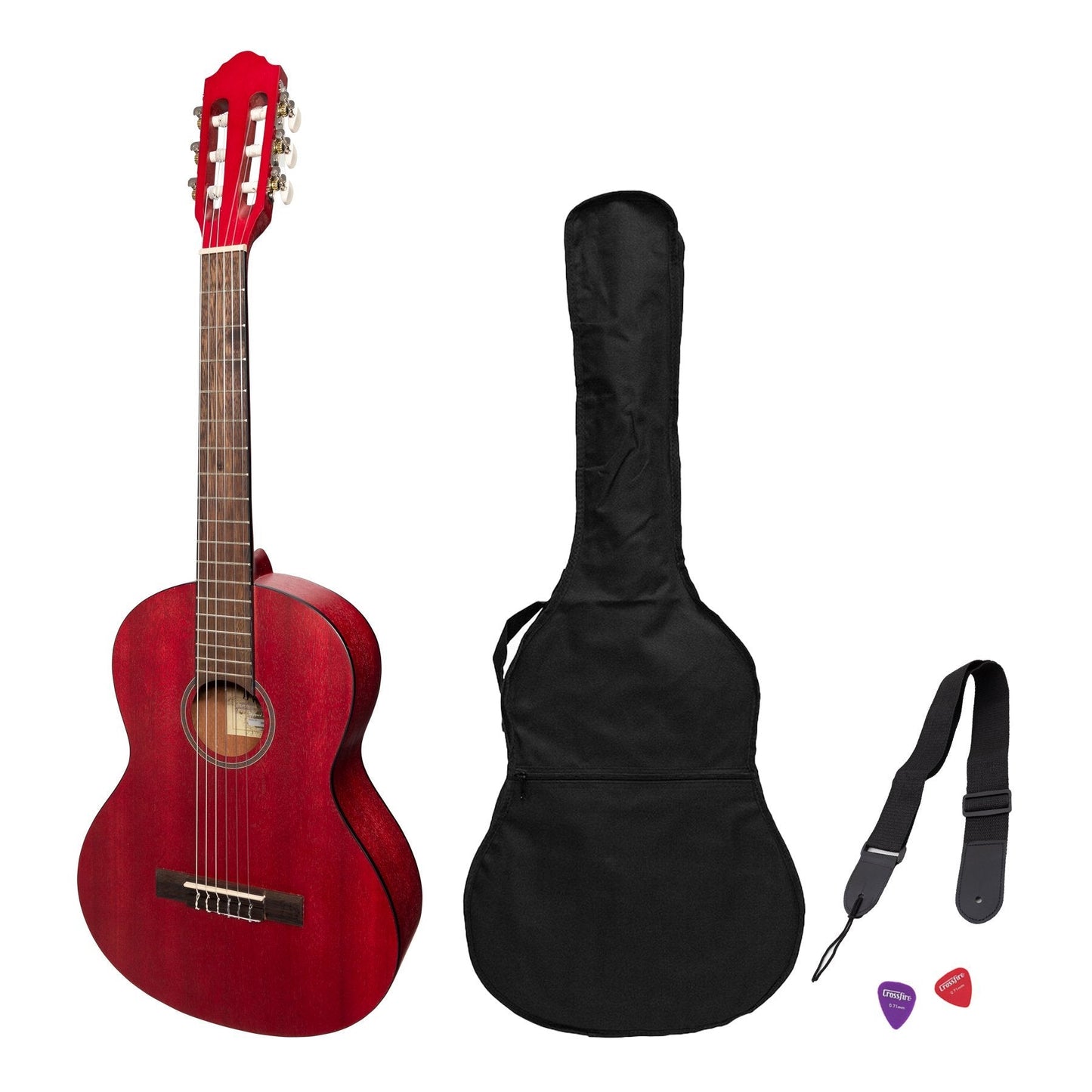 Martinez 'Slim Jim' 3/4 Size Student Classical Guitar Pack with Built In Tuner (Strawberry Pink)