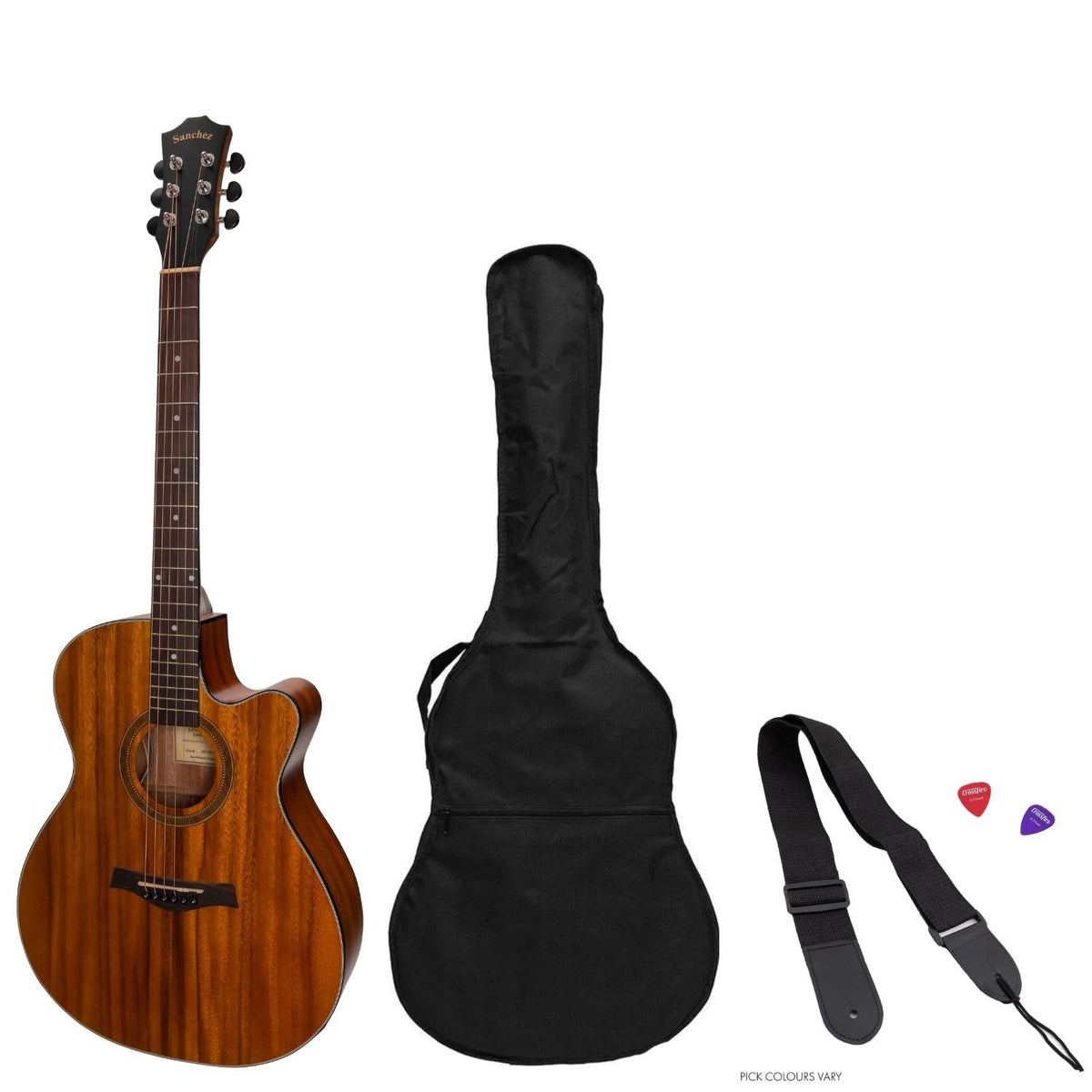 Sanchez Acoustic-Electric Small Body Cutaway Guitar Pack (Koa ...