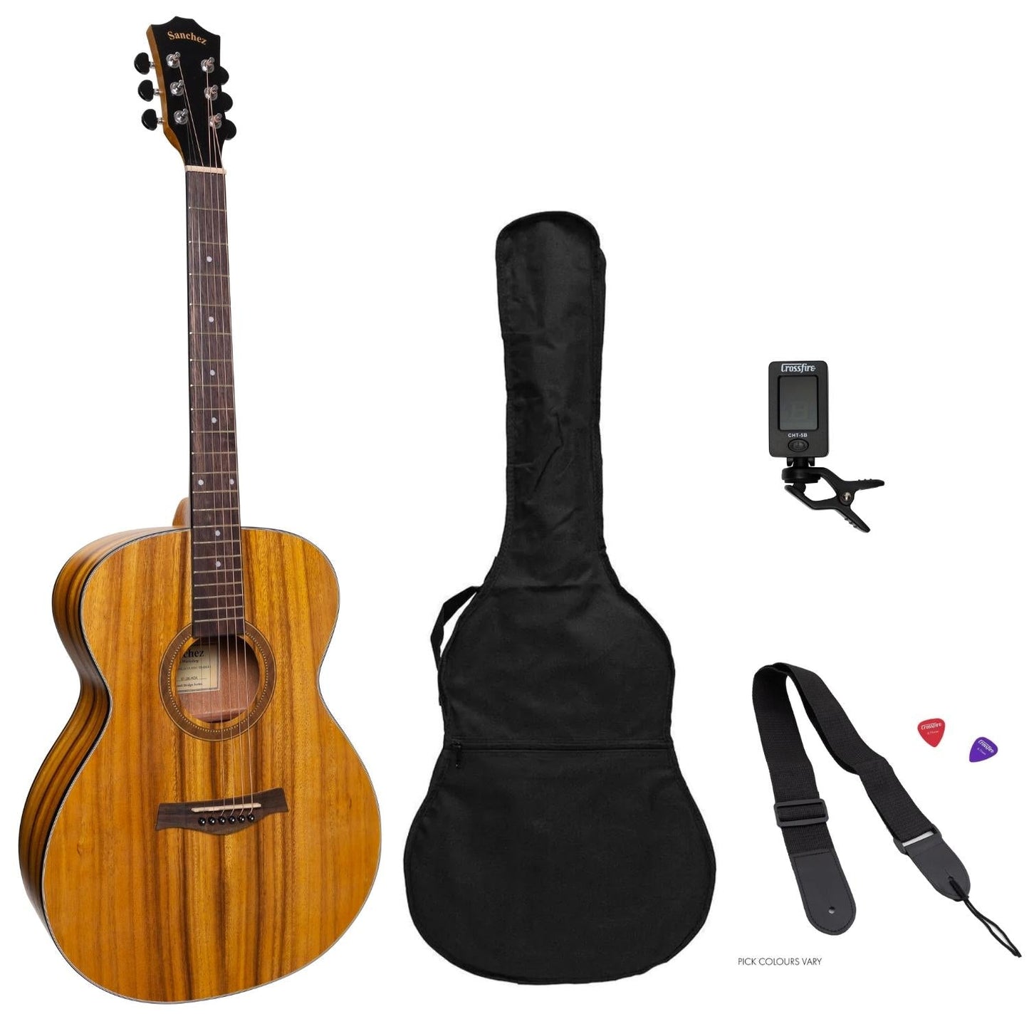 Sanchez Left Handed Acoustic Small Body Guitar Pack (Koa)