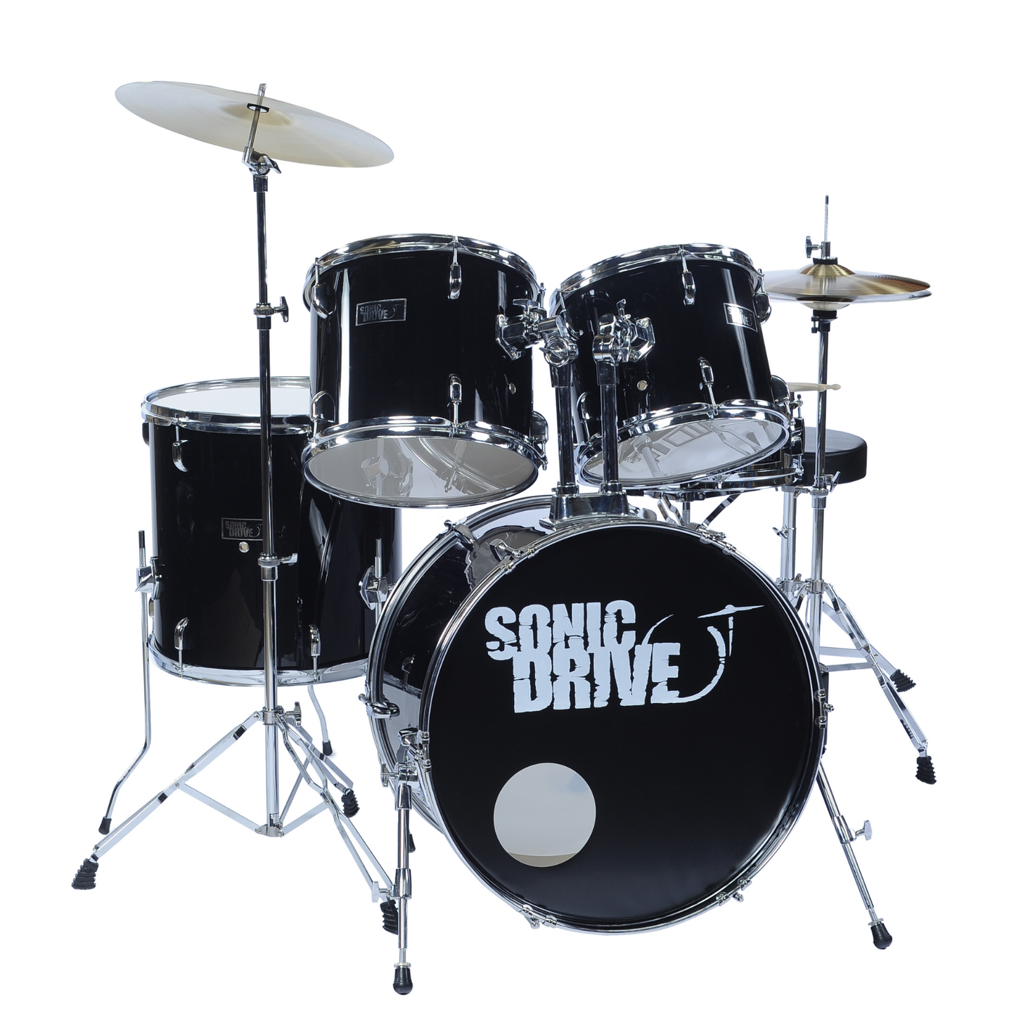 Sonic Drive 5-Piece Rock Drum Kit with 22" Bass Drum (Black w/ Chrome Hardware)