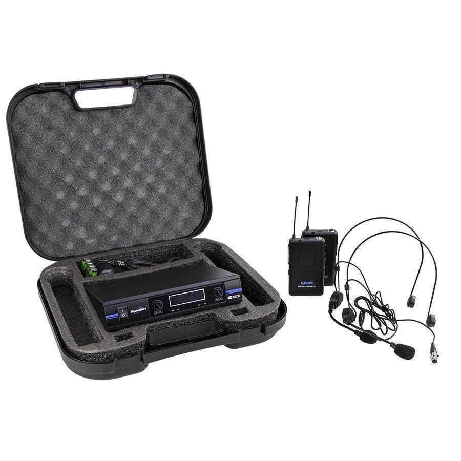 Load image into Gallery viewer, SoundArt Deluxe Dual Channel Wireless Microphone System with 2 x Headset Mics
