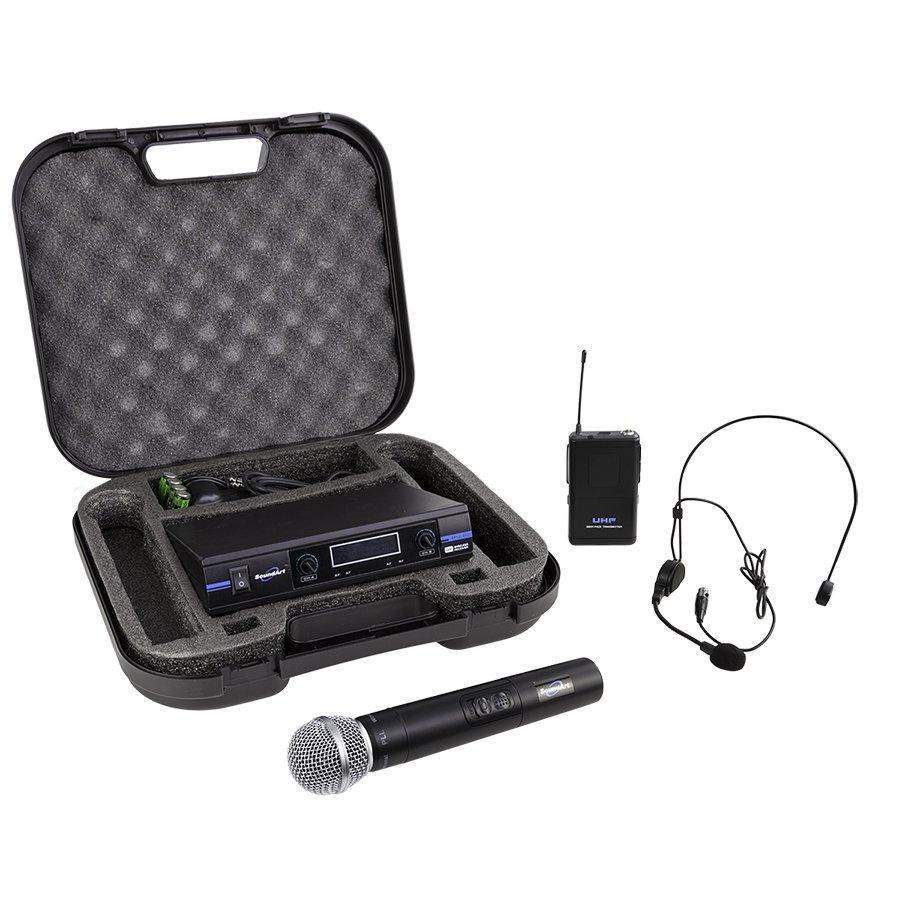 SoundArt Deluxe Dual Channel Wireless Microphone System with Lapel, Headset and Handheld Mics