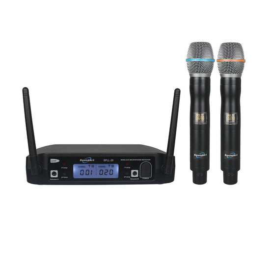 Load image into Gallery viewer, SoundArt Dual Channel UHF Wireless Microphone System with 2 x Handheld Mics

