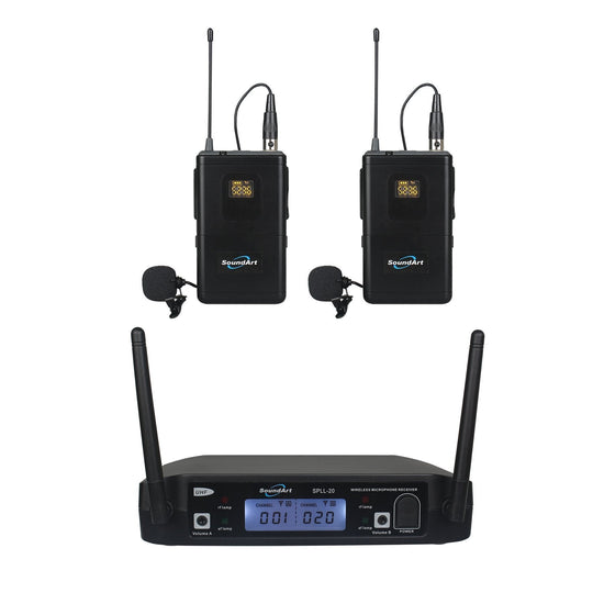 SoundArt Dual Channel UHF Wireless Microphone System with 2 x Lapel and Headset Mics