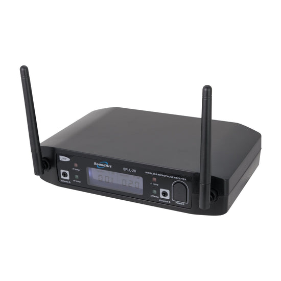 SoundArt Dual Channel UHF Wireless Microphone System with Lapel, Headset and Handheld Mics