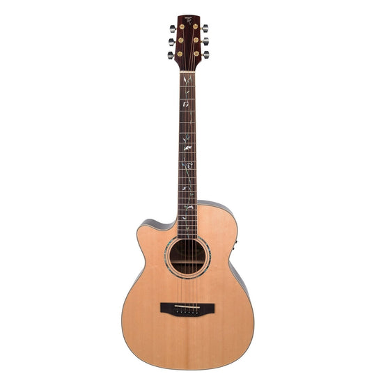 Timberidge '3 Series' Left Handed Spruce Solid Top Acoustic-Electric Small-Body Cutaway Guitar with 'Tree of Life' Inlay (Natural Gloss)