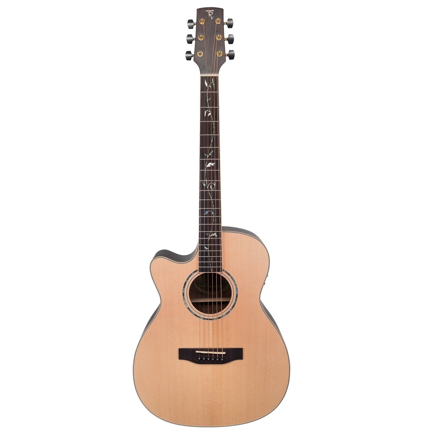 Load image into Gallery viewer, Timberidge &amp;#39;3 Series&amp;#39; Left Handed Spruce Solid Top Acoustic-Electric Small Body Cutaway Guitar with &amp;#39;Tree of Life&amp;#39; Inlay (Natural Satin)
