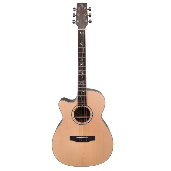 Timberidge '3 Series' Left Handed Spruce Solid Top Acoustic-Electric Small Body Cutaway Guitar with 'Tree of Life' Inlay (Natural Satin)