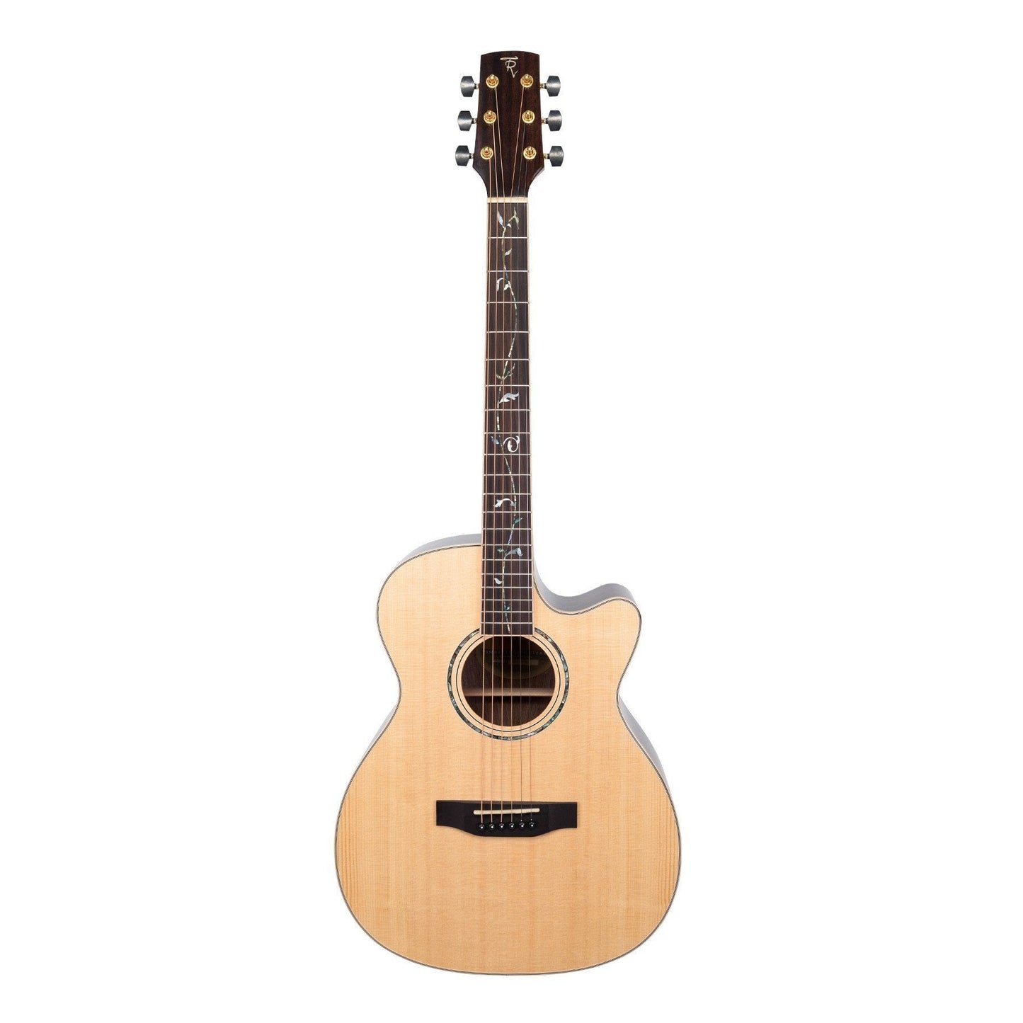 Timberidge '3 Series' Spruce Solid Top Acoustic-Electric Small Body Cutaway Guitar with 'Tree of Life' Inlay (Natural Gloss)