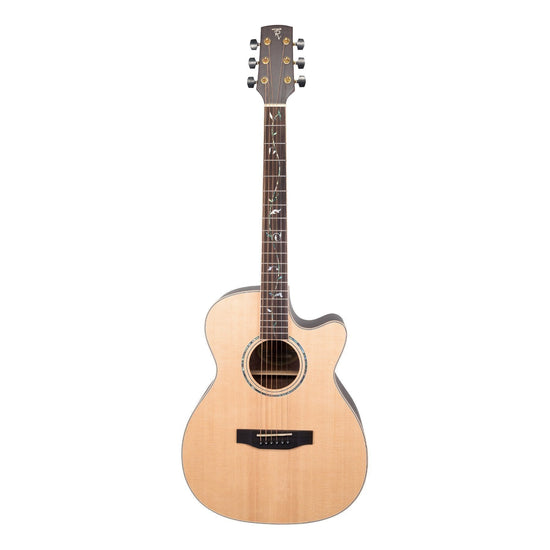 Load image into Gallery viewer, Timberidge &amp;#39;3 Series&amp;#39; Spruce Solid Top Acoustic-Electric Small Body Cutaway Guitar with &amp;#39;Tree of Life&amp;#39; Inlay (Natural Satin)
