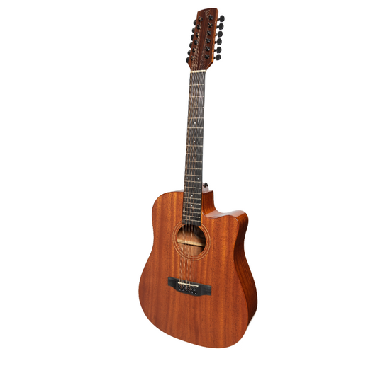 Timberidge 'Messenger Series' 12-String Mahogany Solid Top Acoustic-Electric Dreadnought Cutaway Guitar (Natural Gloss)