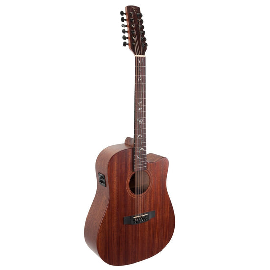 Timberidge 'Messenger Series' 12-String Mahogany Solid Top Acoustic-Electric Dreadnought Cutaway Guitar with 'Tree of Life' Inlay (Natural Satin)